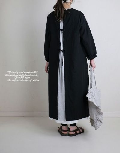 【セール】    AFFINITE＆BELL アフィニテ＆ベル  0114186　コットンリネンバックリボン配色ワンピース
