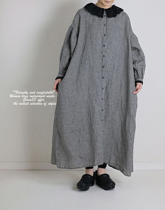 ubasoku リネンBigレース襟ワンピース 美品 ウバソク服 ナチュラル大人服 大人コーディネート