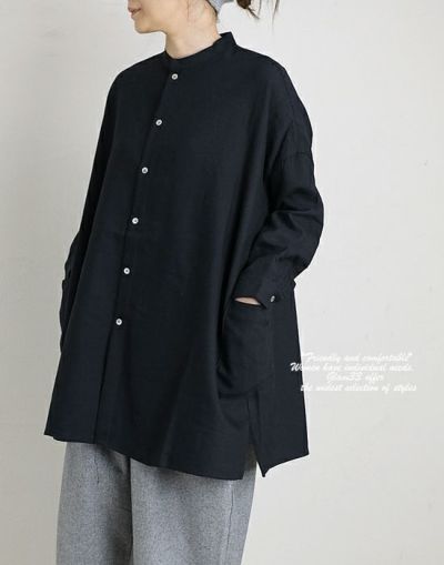 【セール】   heavenly　ヘブンリー　2150022　　ウールコットンリネンサイドポケットシャツチュニック