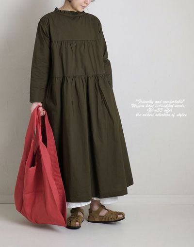  AFFINITE＆BELL  アフィニテアンドベル　0114205　 コットンネックフリルティアードワンピース