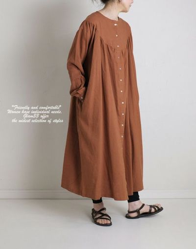 【セール】 Sorte cuff 　ソルテカフ　222vn08　リネンコットンギャザー切替前開きワンピース