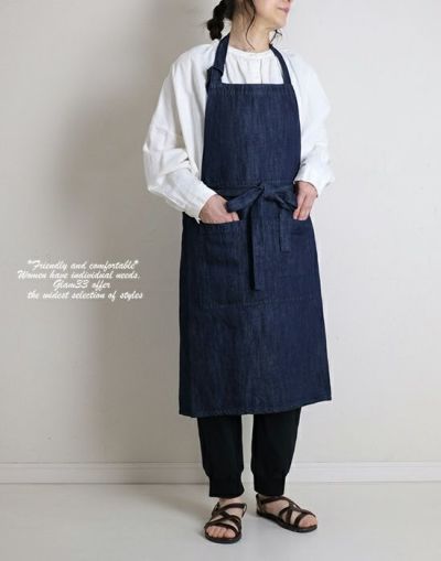 teint  ヘブンリー  TE-002D　LINEN CAFE APRON 　DENIM　リネンコットンデニム　エプロン