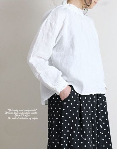 AFFINITE&BELL　アフィニテアンドベル　　0101207　リネンネックシャーリングブラウス