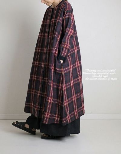 【セール】blue willow ブルーウィロー 01Bfp15422  リネンタータンチェックワンピース