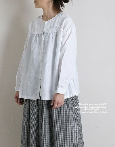 SUN VALLEY サンバレー  SK6043228  フレンチリネンドルマンシャツBig襟2Wayブラウス　