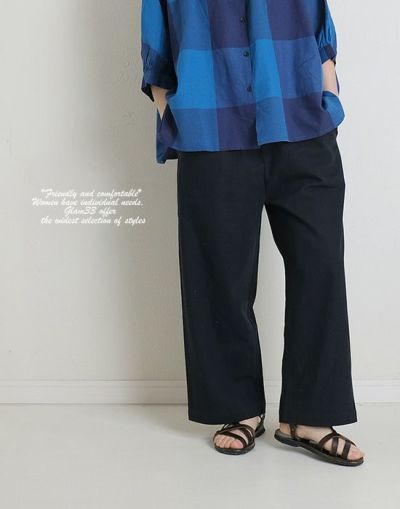 blue willow ブルーウィロー  01cup14228　コットンツイルワイドパンツ