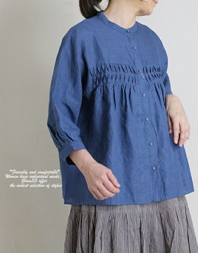 blue willow ブルーウィロー 　 01cup11232  リネンピンタックブラウス