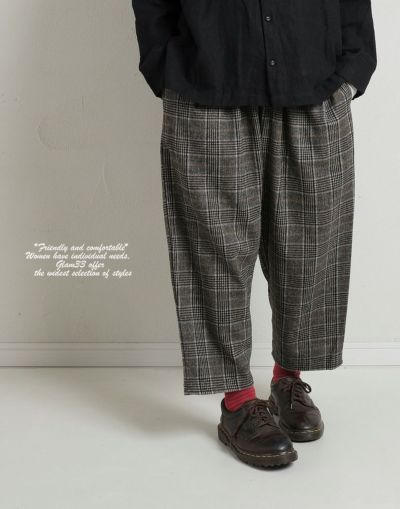 CUORE STORE  クオーレストア 　ウール混チェックコクーンパンツ　　5477020