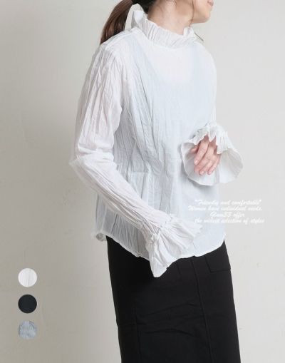 綿ローンシワ加工　フリルブラウス　クリンクル　　　224701/254701