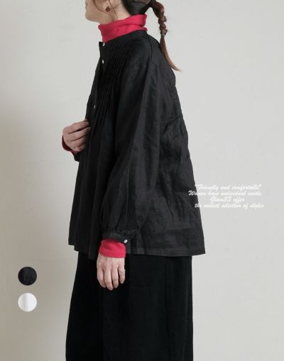 08Mab 　ゼロハチマブ　　　リネンピンタックボリューム袖ブラウス　　1023hf835