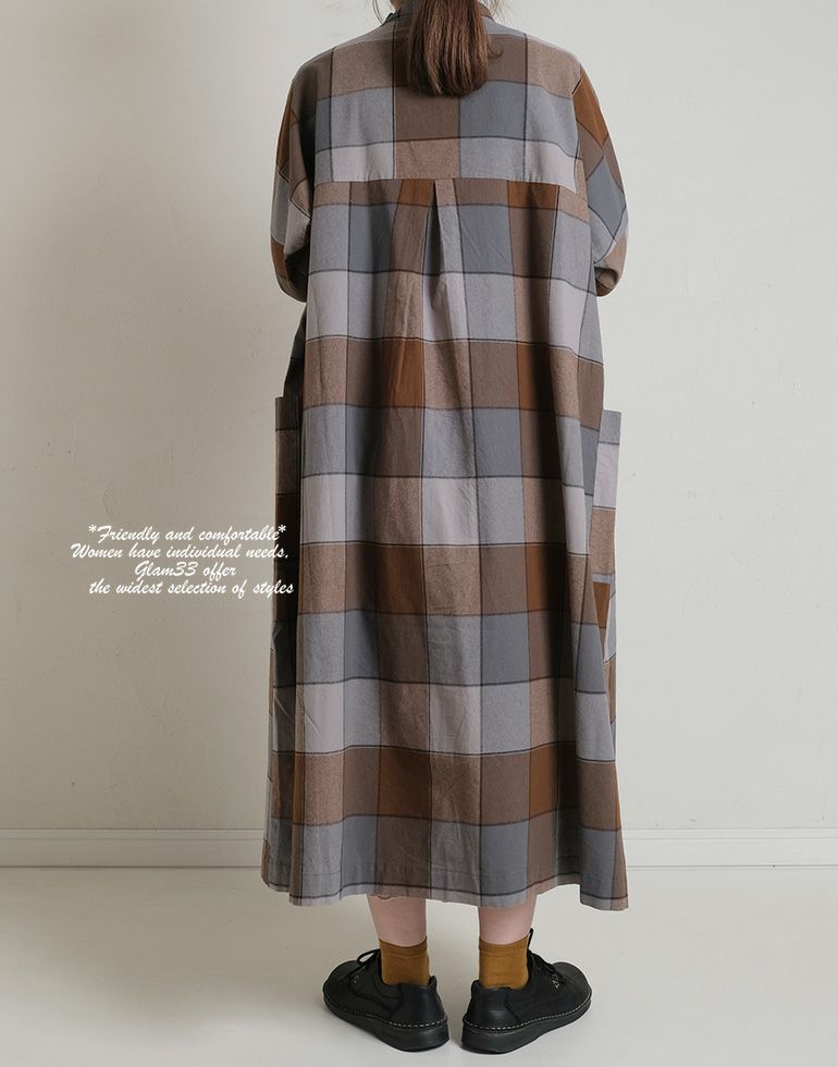 再入荷セール◆Sunvalley◆ブロックチェックタックワンピース　ネイビー セール◇Sunvalley◇ブロックチェックタックワンピース ネイビー
