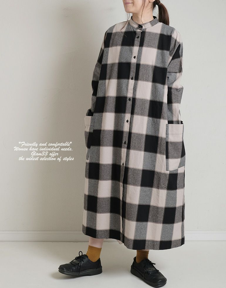 再入荷セール◆Sunvalley◆ブロックチェックタックワンピース　ネイビー セール◇Sunvalley◇ブロックチェックタックワンピース ネイビー