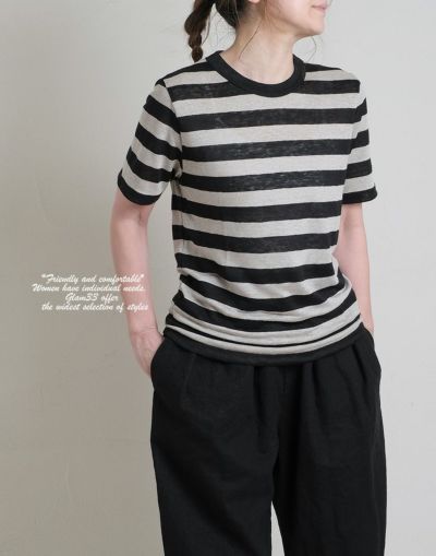 mao made　マオメイド    ベルギーリネンボーダーTee　　 411204