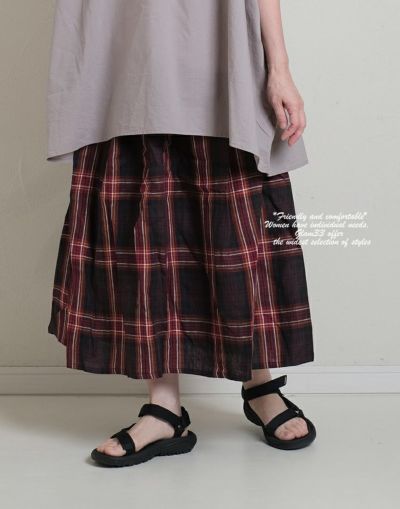 blue willow ブルーウィロー    リネンタータンチェックタックスカート　　01dus13367