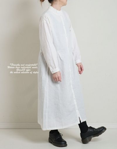 blue willow ブルーウィロー  　コットンリネンフリルゴムワンピース　wp15520