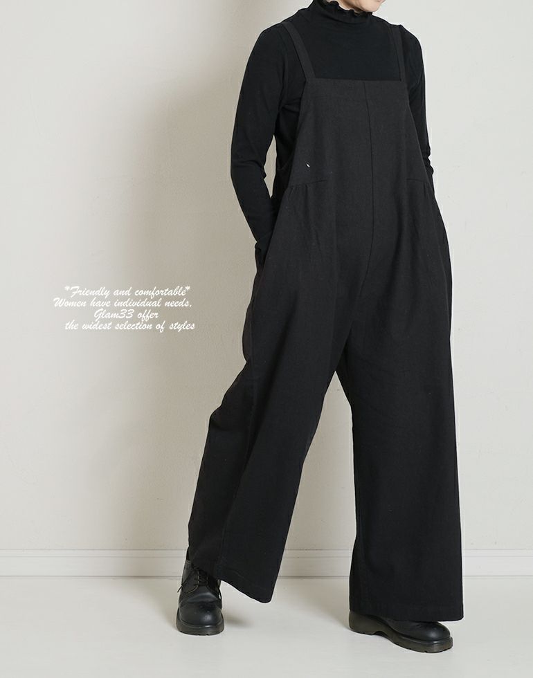 blue willow/ コットンリネンサイドギャザーサロペットパンツ