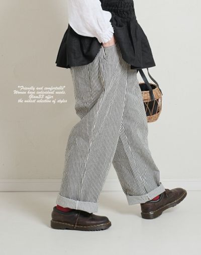 sloe スロウ　　　ヒッコリーゆるパンツ　　4804609