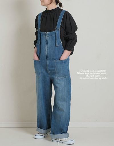 フロントジップサロペットデニムパンツ　　　352A