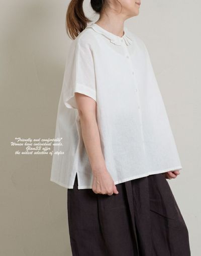 blue willow ブルーウィロー  　コットンリネンフリル襟ブラウス　   01EUP11260　　
