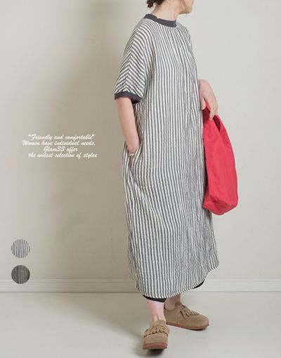CUORE STORE  クオーレストア 　ガーゼチェック/ストライプ切替ワンピース　　5537016