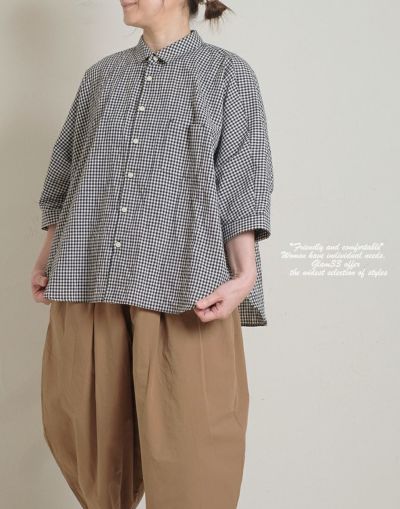 heavenly　ヘブンリー　　コットンリネンチェックワイドシャツ (MADE IN JAPAN)　　2524112