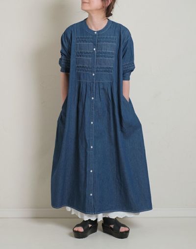デニム変形ピンタックワンピース　　　258995
