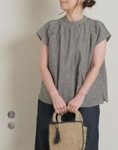 ina イナ コットンリネン切替ギャザー2Wayブラウス 252116