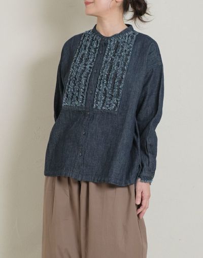 ista-ire  イスタイーレ　  コットンリネンデニムフリンジシャツ　　　4700